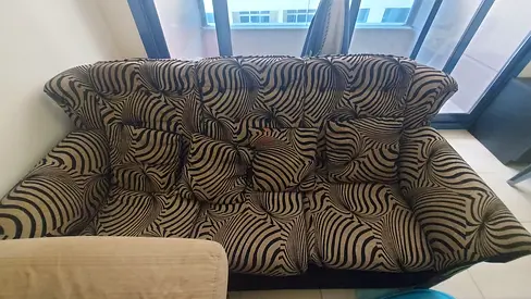 3-Seater Zebra Print Fabric Sofa - Good Condition