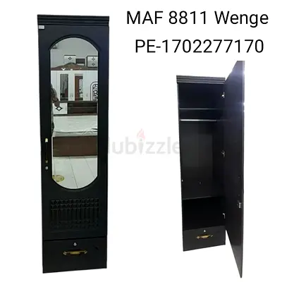Slim Wenge Wardrobe with Mirror and Drawer - Single Door Armoire