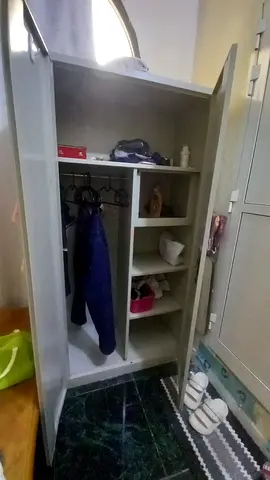 White Freestanding Wardrobe with Shelves and Hanging Rail