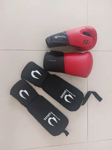 Boxing Gloves (12 oz) with Shin Guards - Used but Good Condition