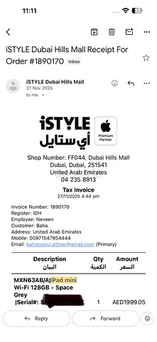 Apple iPad mini Wi‑Fi 128GB - Space Grey (A17 Pro with Active applecare+cover)only 6 months old