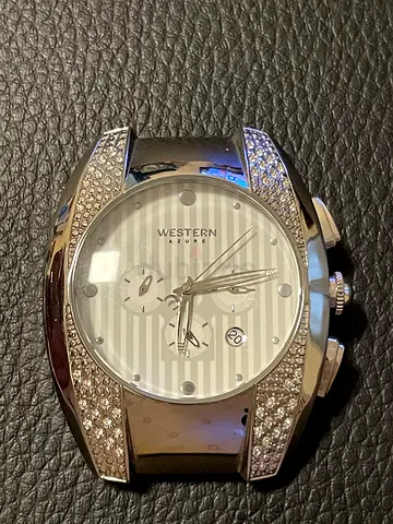 Big size Silver-tone Crystal Accent Wristwatch with Chronograph Dial