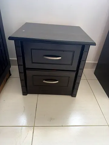 Compact black bedside table / nightstand with two drawers