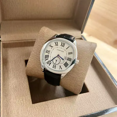 Cartier mens wristwatch with leather strap (classic Roman dial)