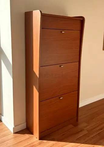 Wood shoe cabinet slim storage design very good condition