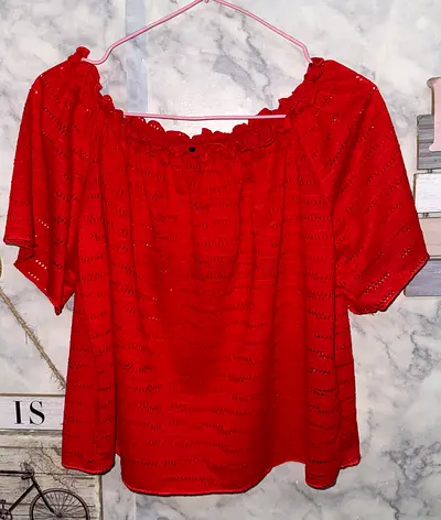 Red Off-the-Shoulder Embroidered Top