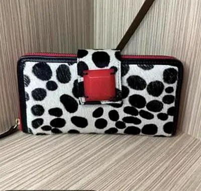 Black  White Dalmatian Print Zip Wallet with Red Accent. Boden brand