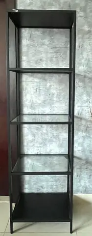Tall Black Metal 5-Shelf Open Bookcase / Display Unit