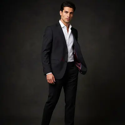 Mens Black Two-Piece Suit (Jacket  Trousers) - Slim Fit Milano made in Italy  size 52