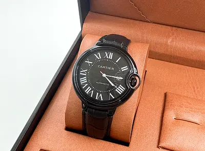 Cartier Ballon Bleu Automatic Mens Watch - Black Dial, Leather Strap