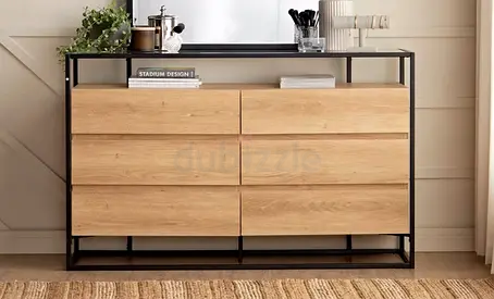 Modern 6 Drawer Wooden Dresser with Metal Frame