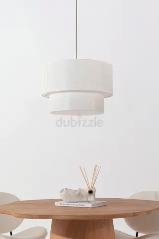 Modern White Fabric Pendant Ceiling Light - Double Shade