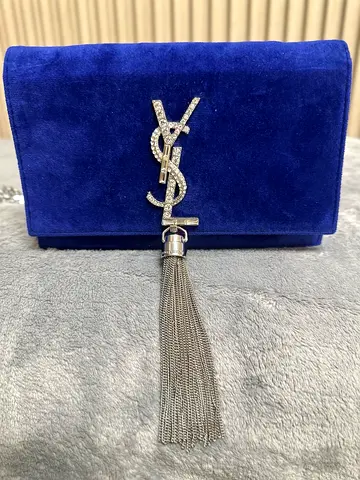 Blue Velvet YSL Monogram Tassel Chain Shoulder Bag