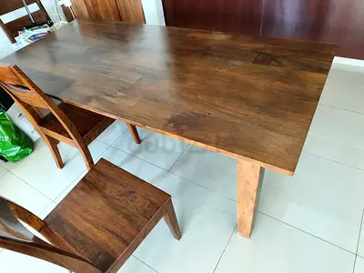 Solid Wood Dining Table with 4 Chairs - Dark Brown