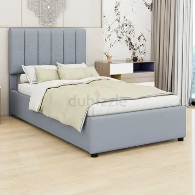 Upholstered Grey Double Bed with Padded Headboard