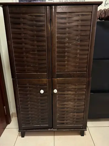 Shoe rack , Dark Wooden Storage Cabinet with Louvered Doors