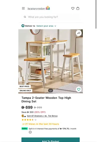 Tampa 2-seater wooden Top High Dining set