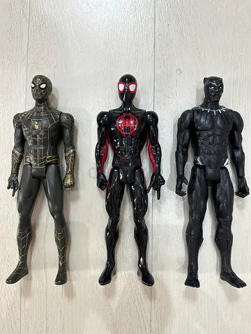 Lot of 3 Spider-Man / Marvel Action Figures (Black Suit, Miles Morales, Black  Gold)