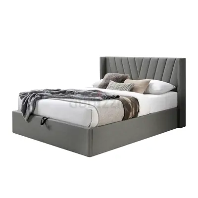 Gray linen sleek line headboard queen hydraulic bed