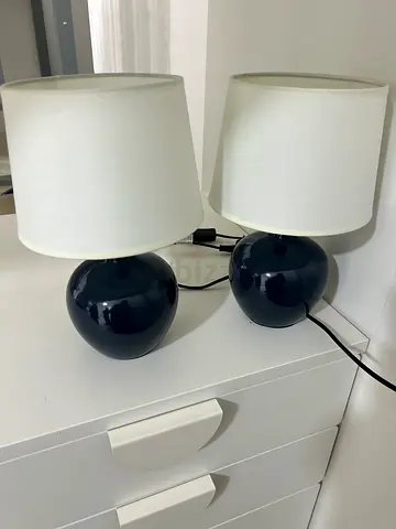 Pair of Small Ceramic Table Lamps with White Shades