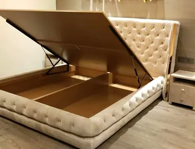 Velvet Upholstered Storage Bed with Tufted Headboard