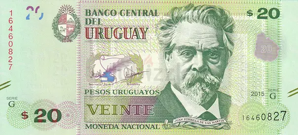 URUGUAY 20 PESOS BANKNOTE 2015