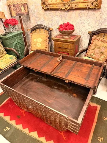 Antique Wooden Trunk / Storage Chest - Rustic Coffee Table Style