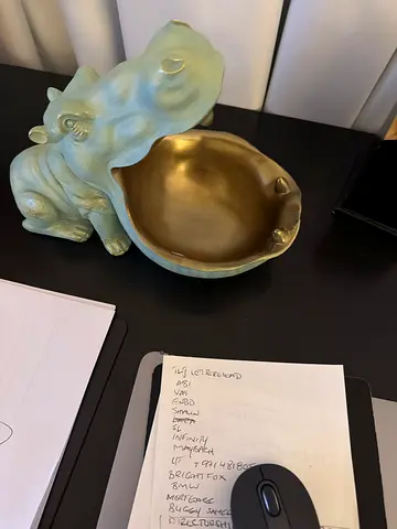 Gold and Light Blue Hippopotamus Candy Bowl and Key Holder