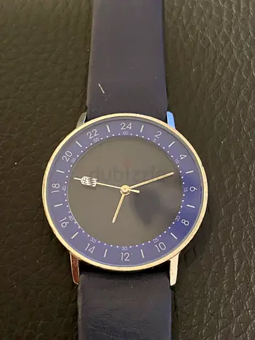 Vintage Simple blue mens wristwatch with 24-hour dial