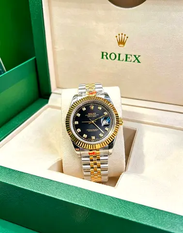 Rolex Datejust Two-Tone Jubilee Bracelet, Black Dial with Diamond Hour Markers