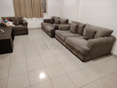 3-Piece brown Fabric Sofa Set (2+2+1) - Good Condition