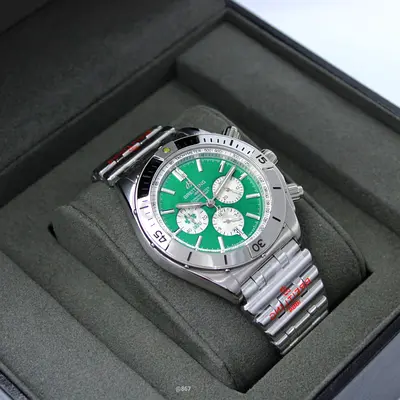 Breitling Chronograph Stainless Steel Super Master Copy Watch with Green Dial