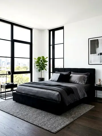 Modern Black Upholstered Bed Frame and Headboard