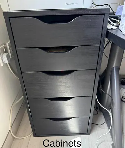 Slim 5-Drawer Black Wooden Cabinet - Compact Storage