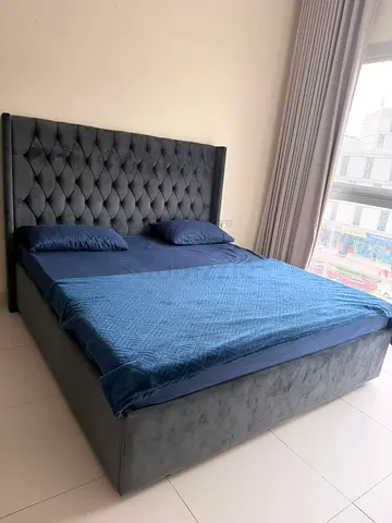 URGENT SALE - Grey Velvet Tufted Bed Frame