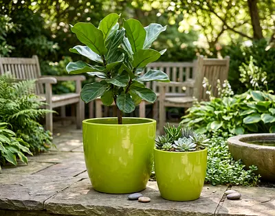 Fiberglass pot shiny Green set of 2