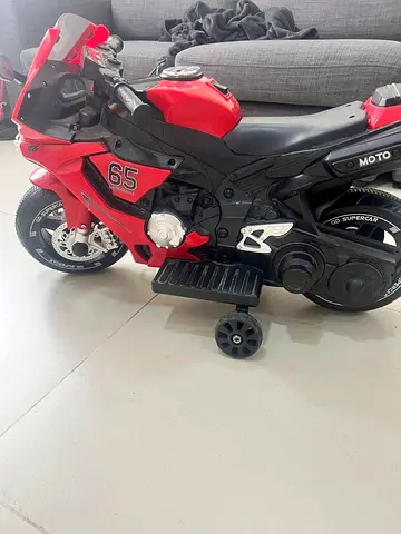 Red Ride-On Electric Toy Motorcycle with Training Wheels