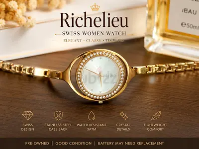 Richelieu Swiss Womens Gold Tone Crystal Accent Watch - Preowned