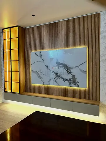 Fluted Wood TV Feature Wall