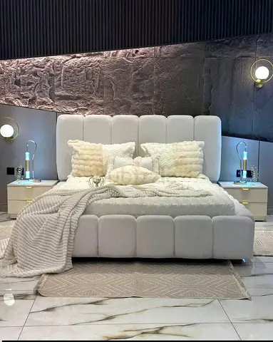 Modern Upholstered Bed Frame with Fluted Headboard