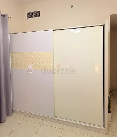 White sliding wardrobe door with decorative panel - good condition