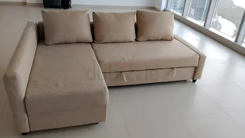 Beige L-shaped Sofa Bed with Storage -New