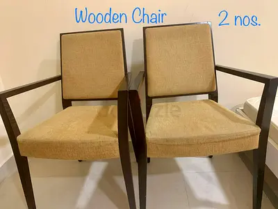Pair of wooden armchairs with beige fabric cushions - 2 pcs