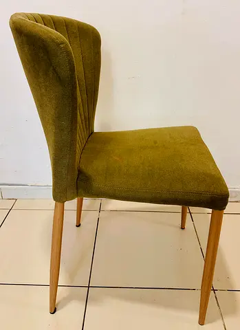 Olive Green Upholstered Dining Table and 6 Chairs with Wooden Legs