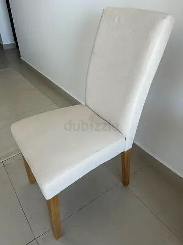 White Upholstered Dining Chair with Wooden Legs