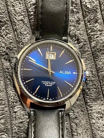 Alba Mens Classic Blue Dial Leather Strap Watch - Good Condition