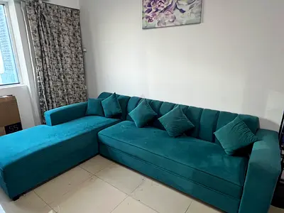 Modern Teal L-Shaped Sofa with Cushions