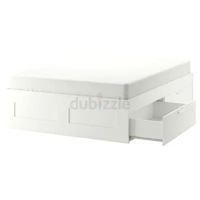 White storage single/double bed frame with under-bed drawers (IKEA style)