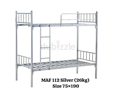 Metal Bunk Bed - Silver MAF 112 (75x190cm) - Sturdy 2-Tier Frame