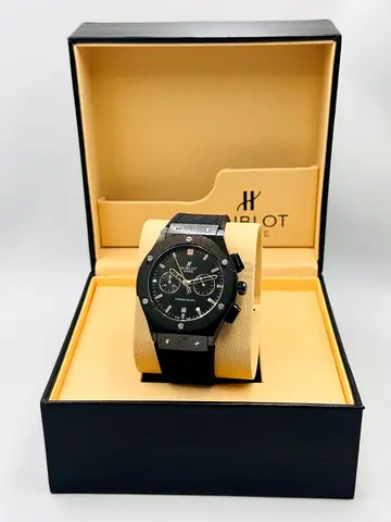 Hublot-style Black Chronograph Mens Watch in Original Box
